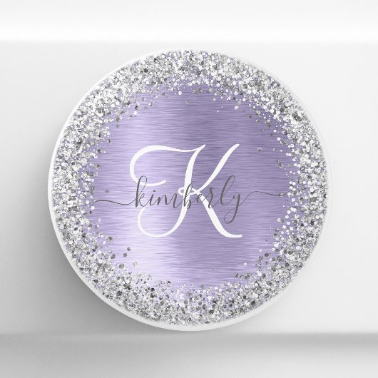 Paars geborsteld metaal Silver Glitter Monogram Na Keramische Knop