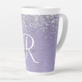 Paars geborsteld metaal Silver Glitter Monogram Na Latte Mok (Rechterhoek)