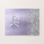 Paars geborsteld metaal Silver Glitter Monogram Na Legpuzzel (Horizontaal)