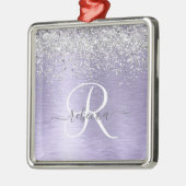 Paars geborsteld metaal Silver Glitter Monogram Na Metalen Ornament (Links)