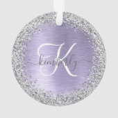 Paars geborsteld metaal Silver Glitter Monogram Na Ornament (achterkant)