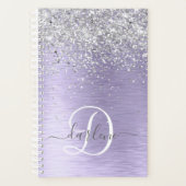Paars geborsteld metaal Silver Glitter Monogram Na Planner (Voorkant)