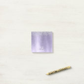 Paars geborsteld metaal Silver Glitter Monogram Na Post-it® Notes (Op bureau)