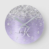 Paars geborsteld metaal Silver Glitter Monogram Na Ronde Klok (Voorkant)