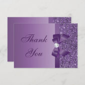 Paars gedrukte Sequins Bow & Diamond Dank u Bedankkaart (Voorkant / Achterkant)