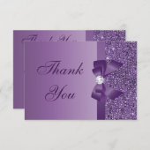 Paars gedrukte Sequins Bow & Diamond Dank u Bedankkaart (Voorkant / Achterkant)