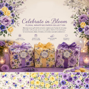 Paars Geel Aquarel Bloemstuk Feestelijke Bloei Inpakpapier Vel