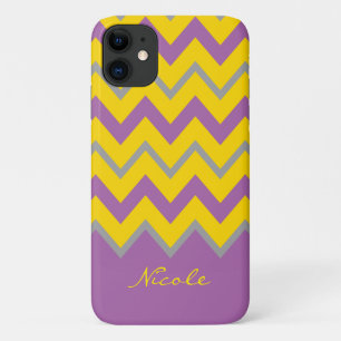 Paars geel chevron patroon elegant iPhone 11 hoesje
