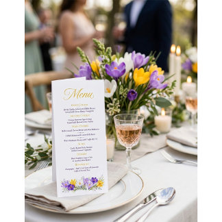 Paars Geel Crocus Bloemige Trouw Rack Card Menu