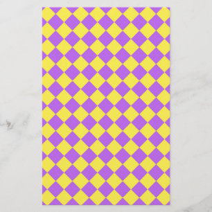 Paars Geel Diamant Harlekijn Schaakbord Patroon Briefpapier