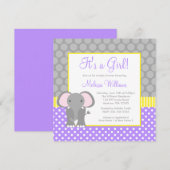 Paars Geel Elephant Baby shower Kaart (Voorkant / Achterkant)