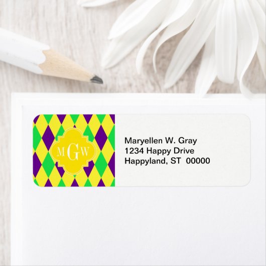 Paars Geel Groen Harlequin Ylo Quat 3 Monogram Etiket (Insitu)