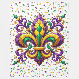 Paars geel groen Mardi Gras fleur de lis Fleece Deken