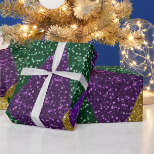 Paars Geel Groen Mardi Gras Glitter Patroon Cadeaupapier