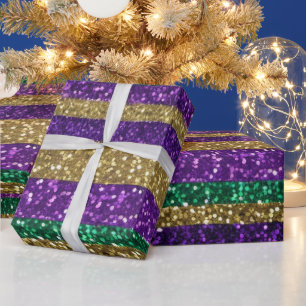 Paars Geel Groen Mardi Gras Glitter Patroon Cadeaupapier