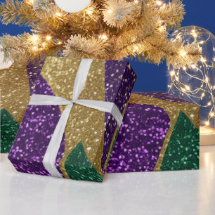 Paars Geel Groen Mardi Gras Glitter Patroon Cadeaupapier
