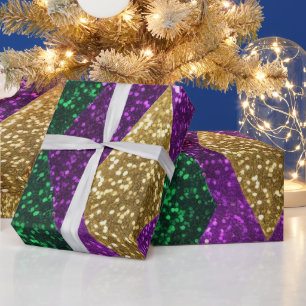 Paars Geel Groen Mardi Gras Glitter Patroon Cadeaupapier