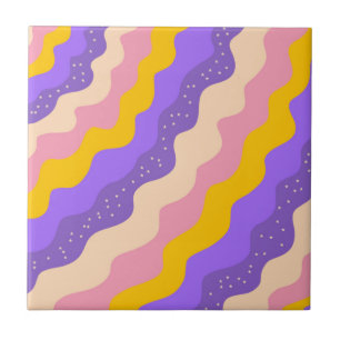 Paars Geel Hemels Streep Groovy Abstract Tegeltje