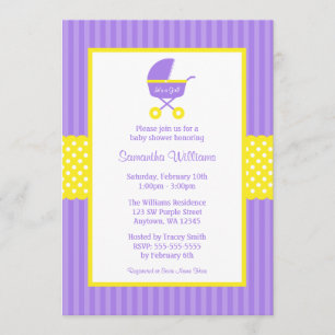 Paars gele carriage Striped Stippen Baby shower Kaart
