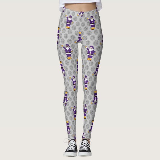 paars gele kerstmis zwarte kerstbal leggings (Voorkant)