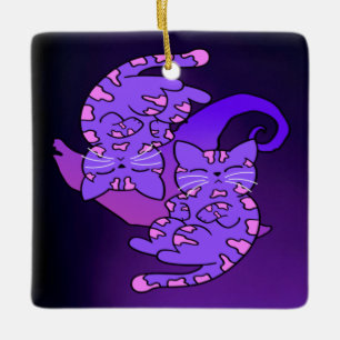  Paars Gemini Retro Neon Kittens Keramisch Ornament