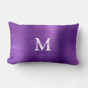 Paars gepersonaliseerd monogram geborsteld metaal kussen