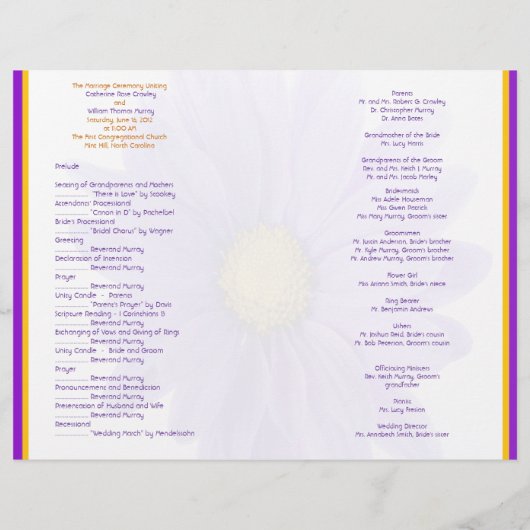 Paars Gerbera Daisy Elegant Wedding Programme (Achterkant)