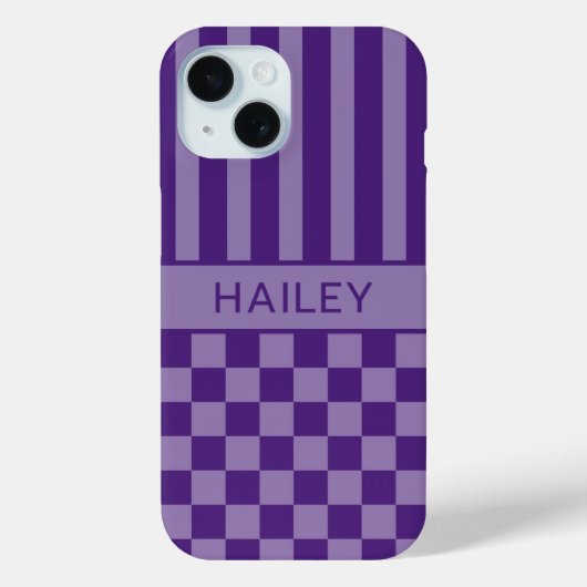 Paars geruit gestreept gepersonaliseerd Case-Mate iPhone case (Achterkant)