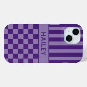 Paars geruit gestreept gepersonaliseerd Case-Mate iPhone case (Achterkant (horizontaal))