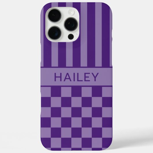 Paars geruit gestreept gepersonaliseerd Case-Mate iPhone case (Achterkant)