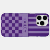 Paars geruit gestreept gepersonaliseerd Case-Mate iPhone case (Achterkant (horizontaal))