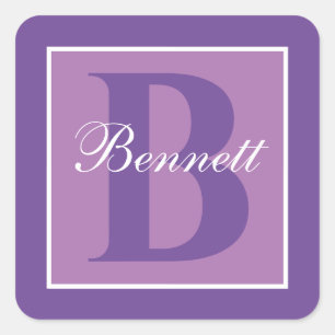 Paars gespleten initiaal monogram gepersonaliseerd vierkante sticker