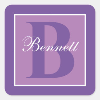 Paars gespleten initiaal monogram gepersonaliseerd vierkante sticker