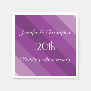 Paars gestreept 20th Wedding Jubileum paper Servet
