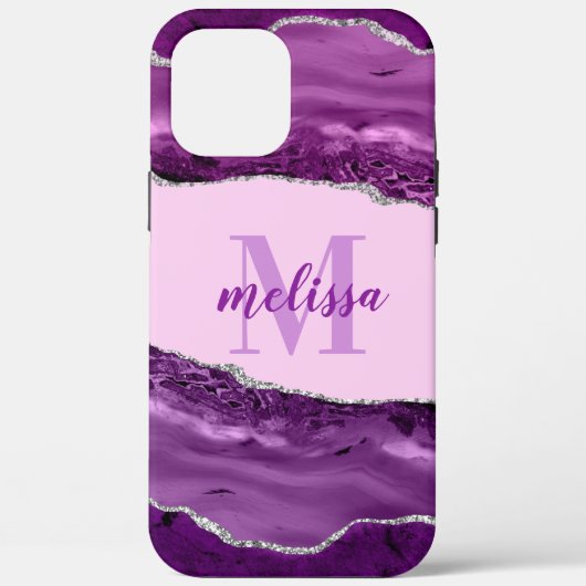 Paars getrigd met zilverglitter-monogrammen Case-Mate iPhone case (Achterkant)