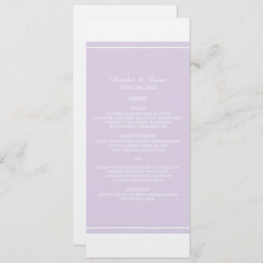 Paars gewoon Elegant Wedding Menu (Voorkant / Achterkant)