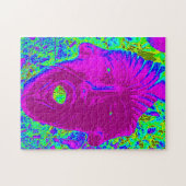 paars gezicht op groene puzzel (Horizontaal)