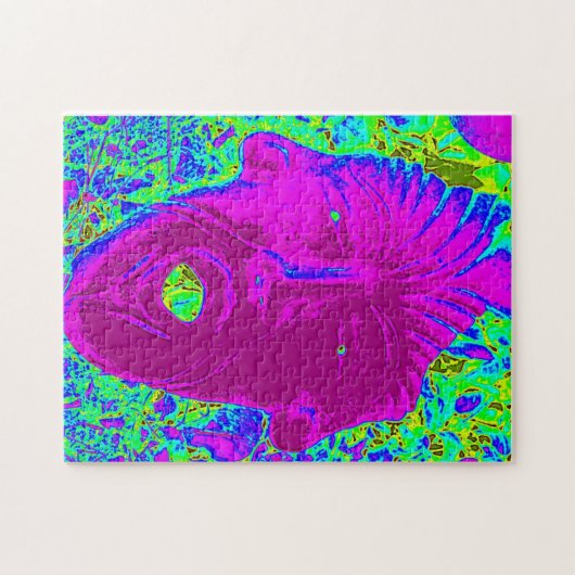 paars gezicht op groene puzzel legpuzzel (Horizontaal)