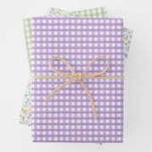 Paars gingham en Floral wrapping Paper Sh (In situ)