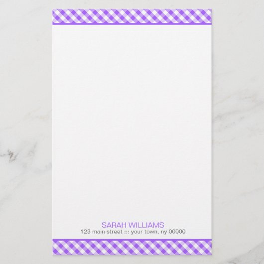 Paars Gingham Pattern Briefpapier (Voorkant)