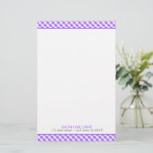 Paars Gingham Pattern Briefpapier (Staand voorkant)