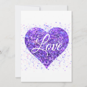 Paars glinsterend hart, liefdesglitter valentijn feestdagenkaart