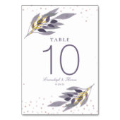 Paars Glitter Botanical Wedtable Number Kaart (Voorkant)