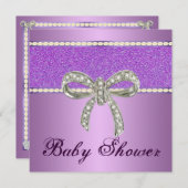 Paars Glitter Diamond Bow Baby shower Kaart (Voorkant / Achterkant)