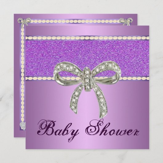 Paars Glitter Diamond Bow Baby shower Kaart (Voorkant / Achterkant)