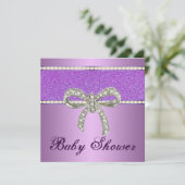 Paars Glitter Diamond Bow Baby shower Kaart (Staand voorkant)