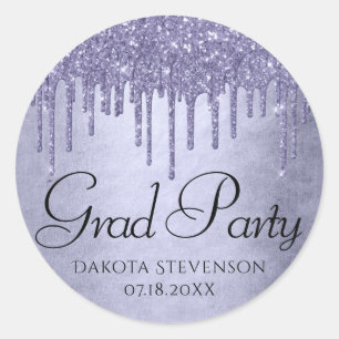 Paars Glitter druppelend   Lavendel Graduatie-uitr Ronde Sticker