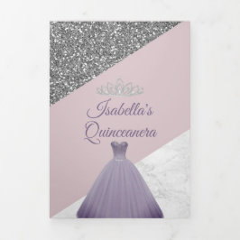 Paars Glitter Foto Quinceanera Trivoudig Drieluik Programma