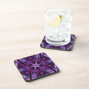 Paars Glitter Heart & Flower Kaleidoscope Pattern Bier Onderzetter