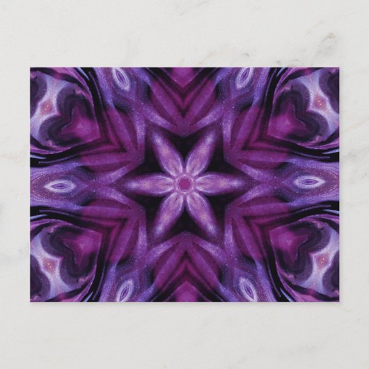 Paars Glitter Heart & Flower Kaleidoscope Pattern Briefkaart (Voorkant)